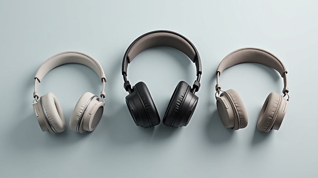 A variety of modern noise-canceling headphones on a neutral surface